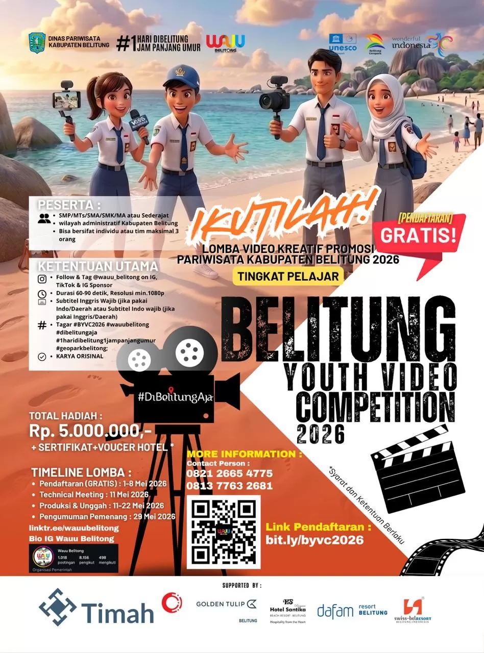 Belitung Youth Competition 2026 jadi ajang kreativitas pelajar sekaligus promosi wisata daerah agar makin dikenal luas.
