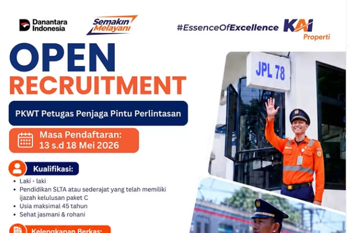 KAI Properti membuka lowongan kerja PJL untuk lulusan SMA/SMK dengan batas usia hingga 45 tahun. Simak syarat dan dokumennya. (Dok. KAI)