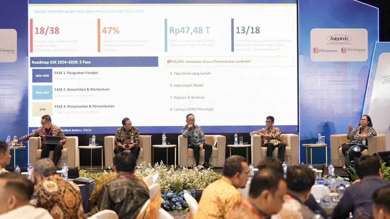Jamkrindo berpartisipasi dalam Indonesia Guarantee Summit 2026 yang berlangsung di Hotel Aryaduta Jakarta pada Kamis (21/5/2026). (jamkrindo.co.id)