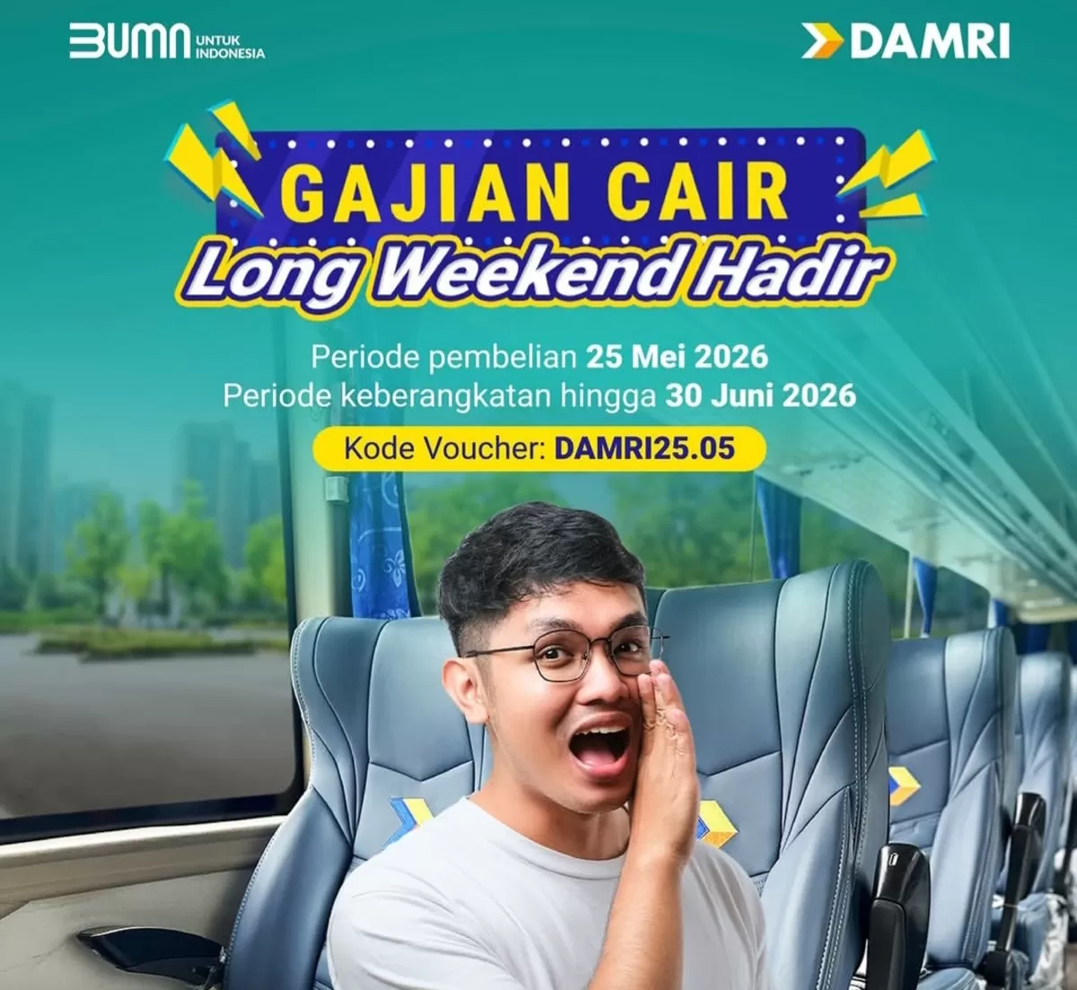 DAMRI hadirkan promo spesial, hari ini tiket AKAP diskon 20 persen. (Instagram/@damriindonesia)