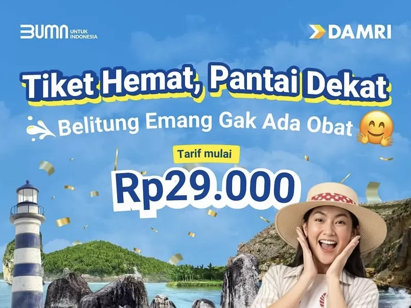 Ingin menikmati pantai-pantai cantik Belitung tanpa harus repot menyetir? DAMRI melayani rute menuju sejumlah destinasi favorit yang cocok untuk melepas penat dan menikmati suasana laut.