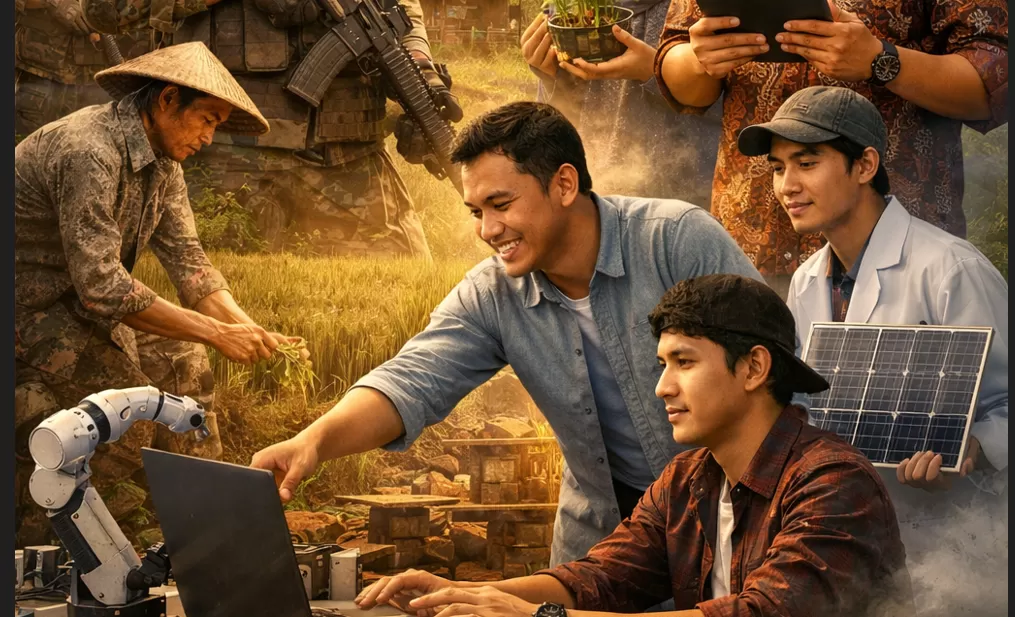 Dari medan perang menuju medan inovasi perjuangan hari ini bukan lagi tentang senjata, tetapi tentang ide, teknologi, dan keberanian untuk menciptakan perubahan.  (Sumber foto: Ilustrasi AI)