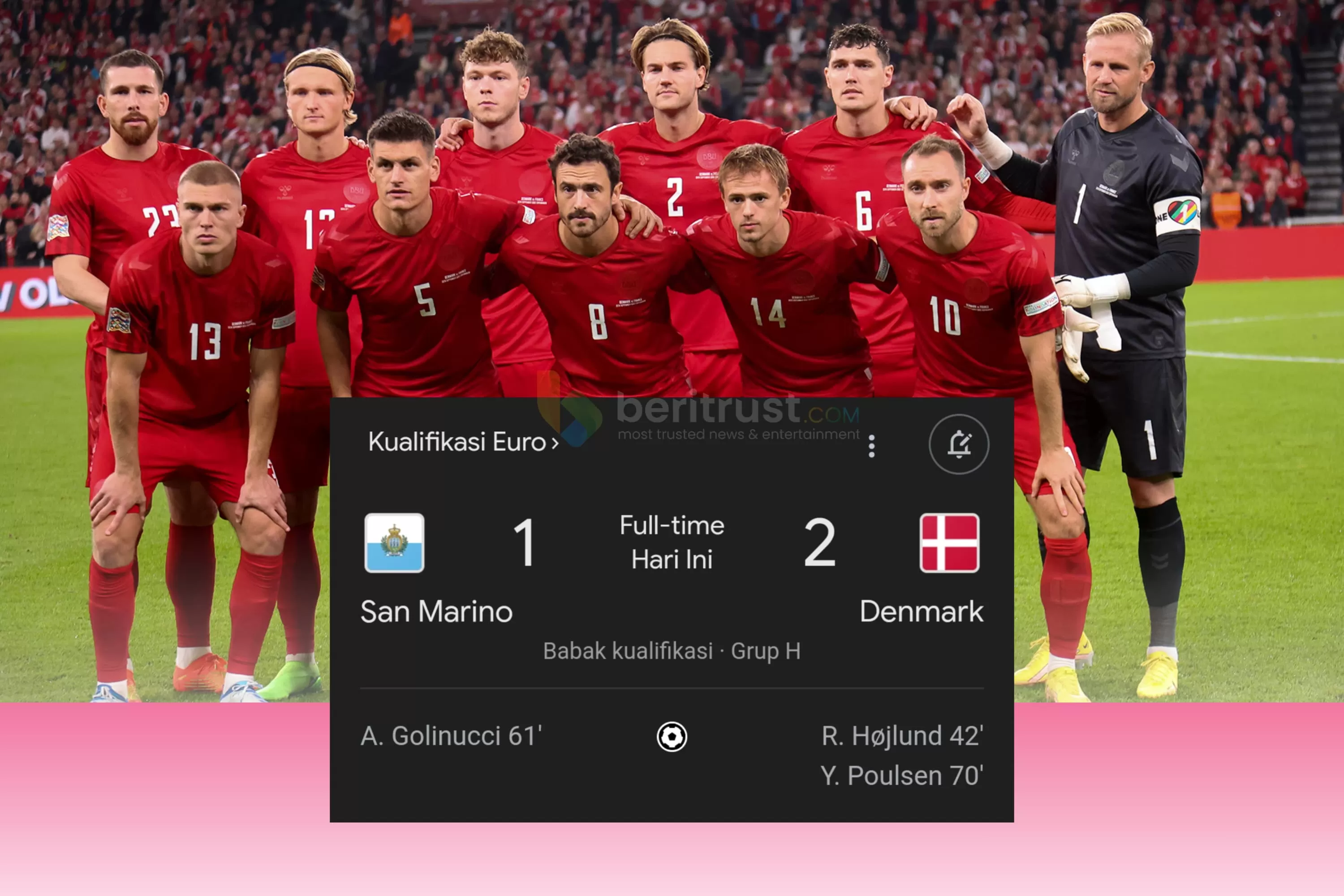 Hasil Pertandingan San Marino vs Denmark di Kualifikasi EURO 2024 Grup
