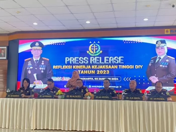 Kajati menyampaikan hasil kerja selama tahun 2023.   (Foto: Syaifullah Nur Ichwan)