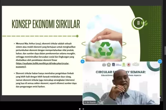 Webinar nasional bertema 'Ekonomi Sirkular: Aspek Pendidikan, Kesehatan & Bisnis'. (Ist)