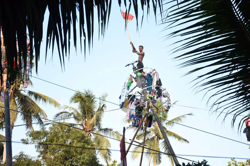 Keseruan lomba panjat pinang di Desa Aglik, Kecamatan Grabag, Kabupaten Purworejo, Jawa Tengah.  (Ist)