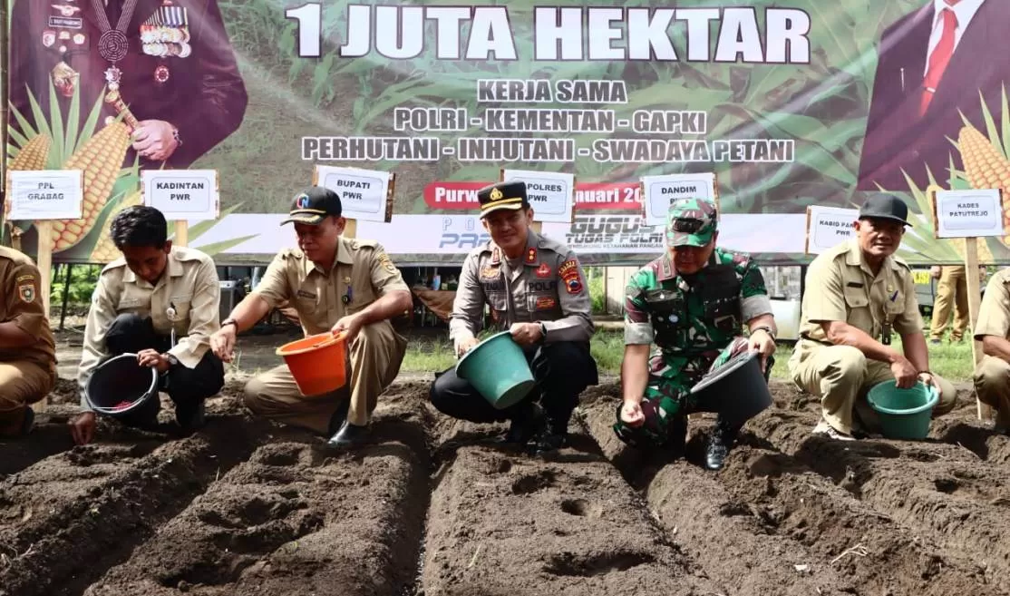 Penanaman pohon secara serentak di Desa Patutrejo, Kecamatan Grabag, Kabupaten Purworejo, Jawa Tengah.