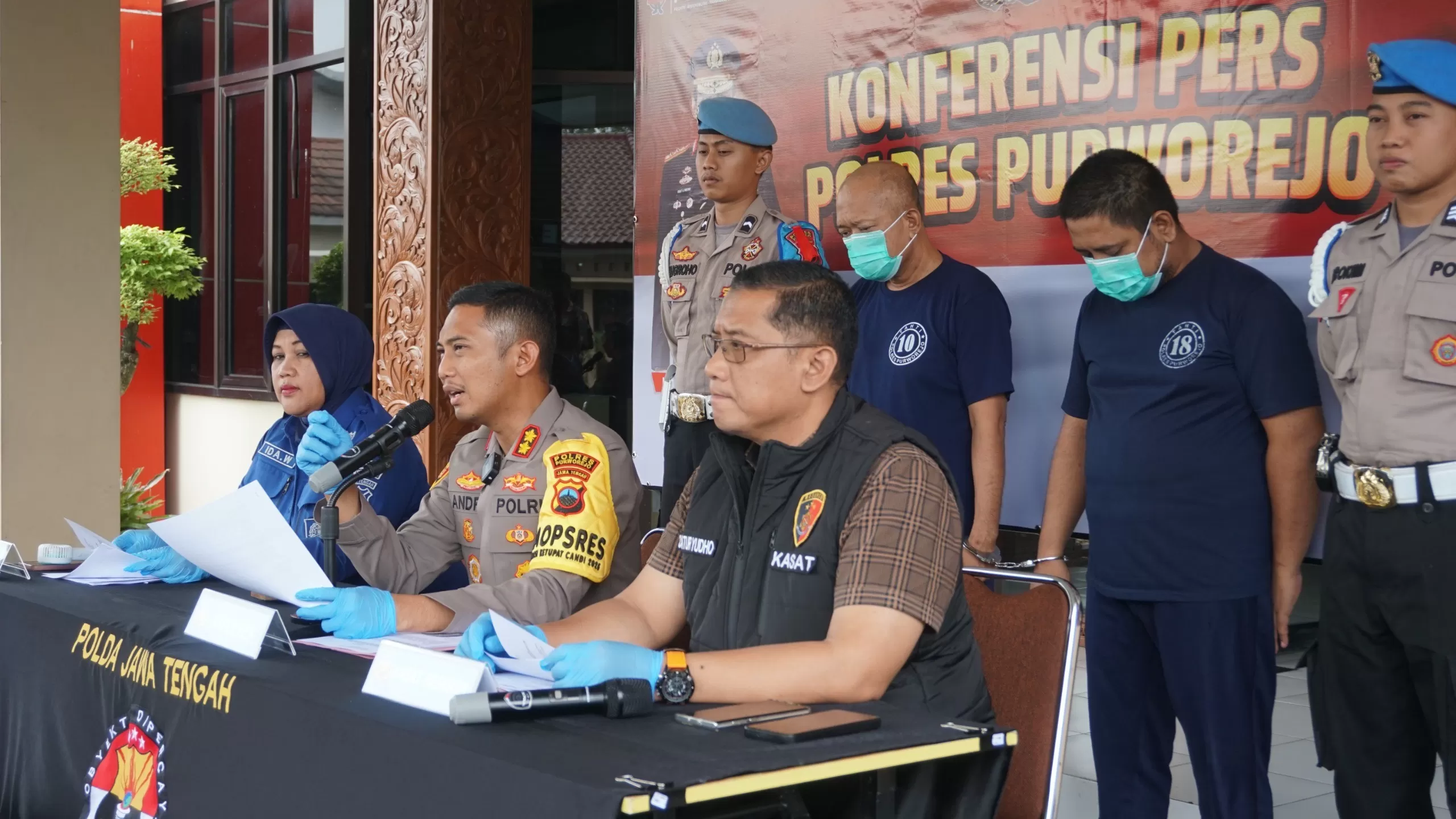 Kapolres Purworejo AKBP Andry Agustiano, S.I.K., M.Si saat Gelar Perkara Kasus Curat Ganjal ATM di Mapolres Purworejo.&nbsp;KR-Istimewa