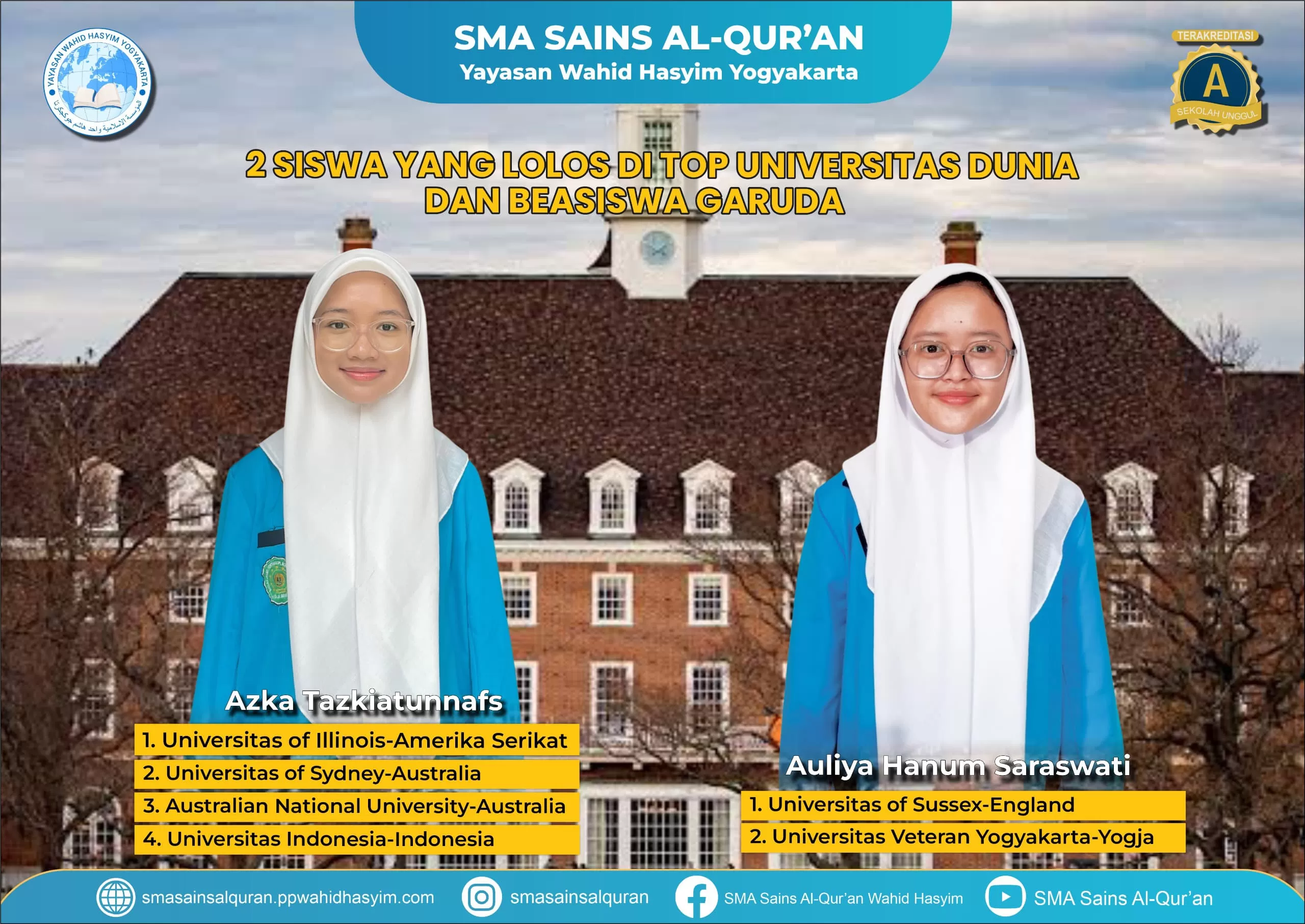 Azka dan Hanum dua santri dari SMA Sains Al-Qur&rsquo;an Wahid Hasyim (Ist)