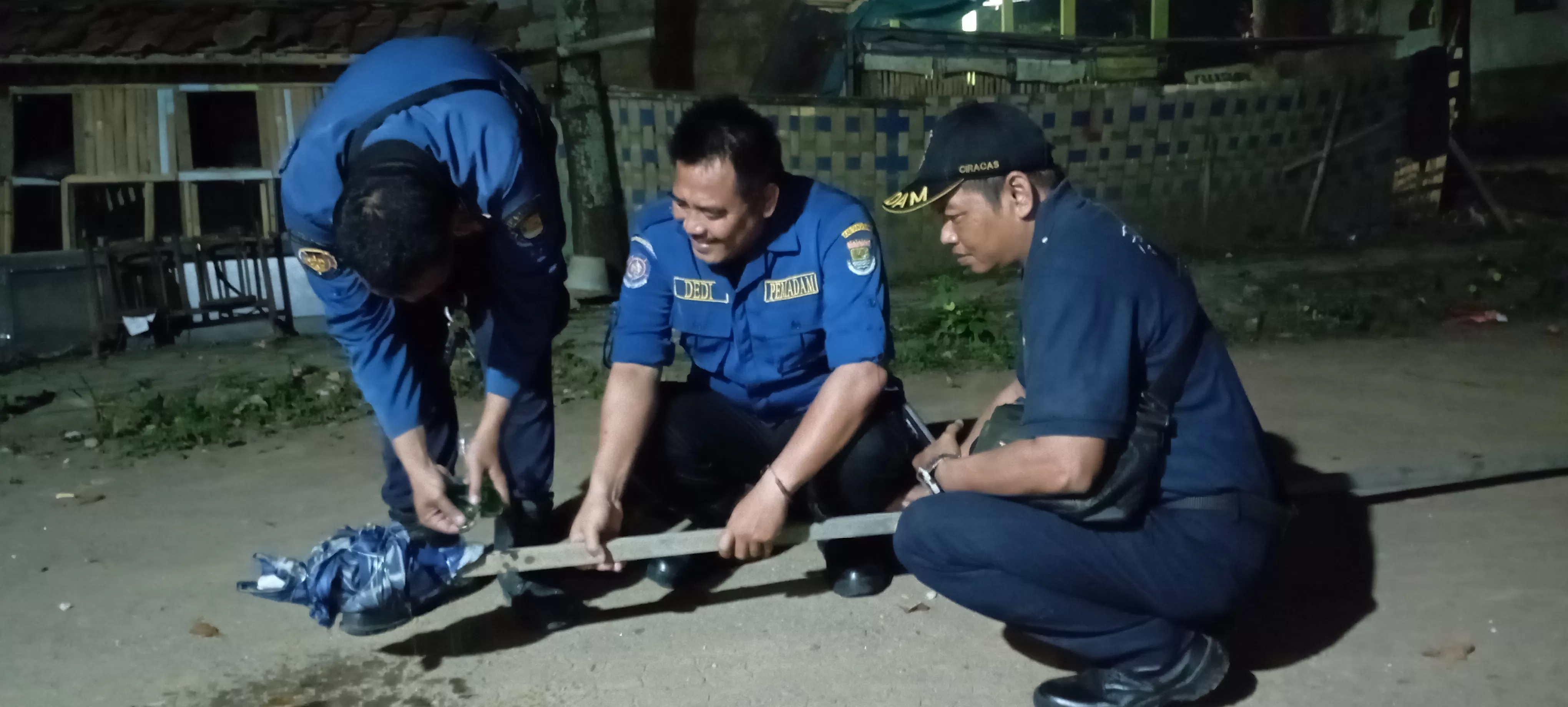 Petugas Damkar membasmi sarang tawon besar. (Foto: Al-Afgani Hidayat)