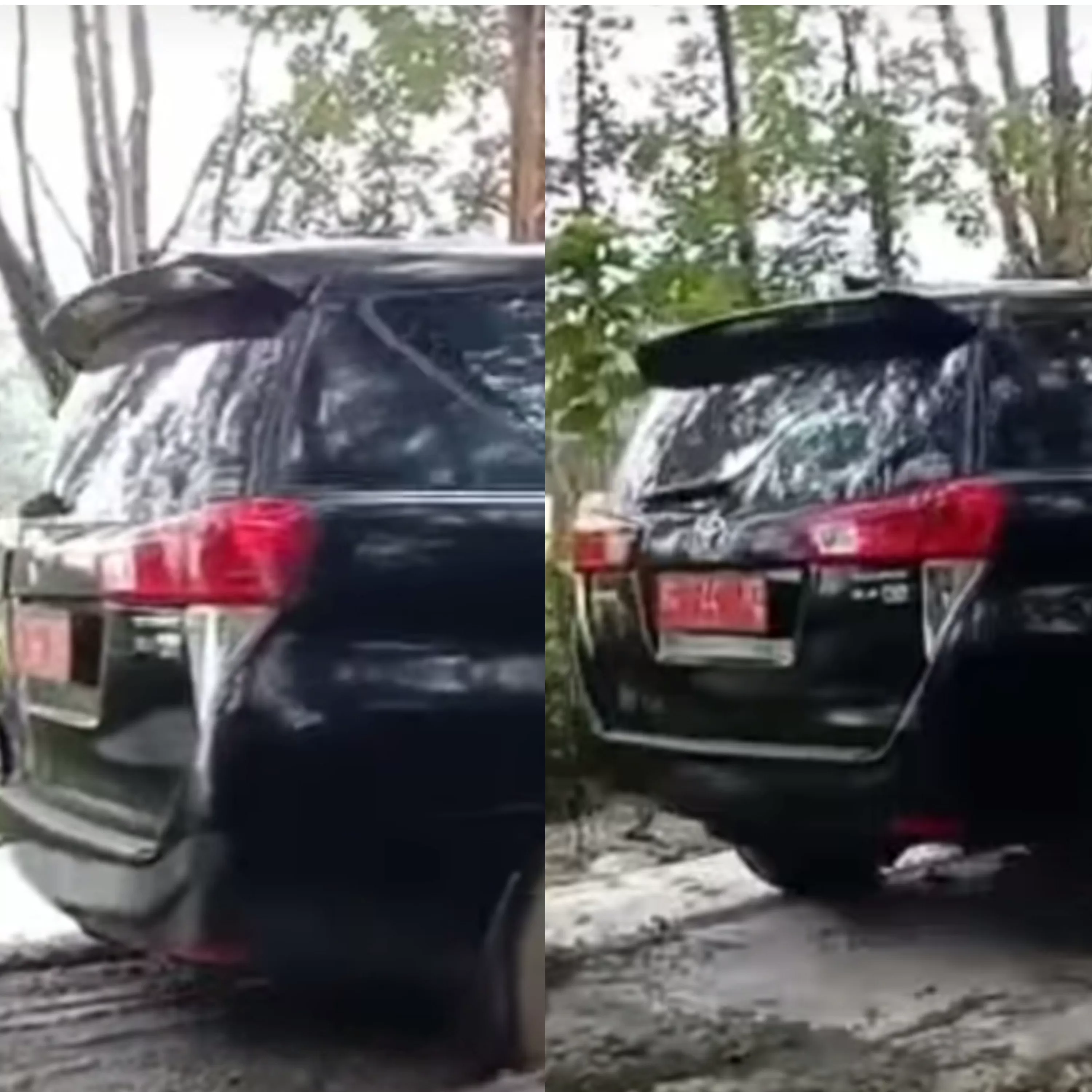 Viral video mobil pelat merah menerobos jalan yang sedang dicor semen.  (Foto: Instagram Palembang Informasii)