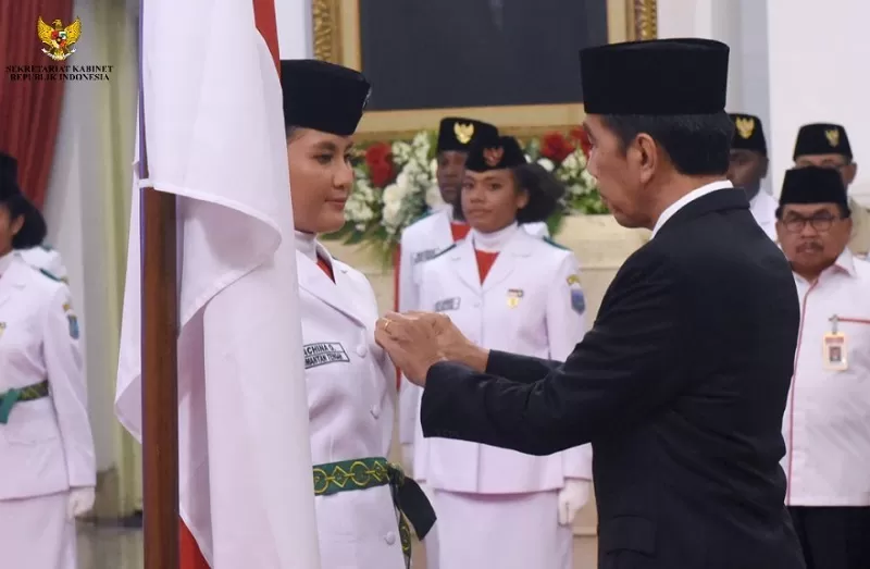 Presiden Jokowi kukuhkan 76 Anggota Paskibraka 2023, Selasa (15/8/2023) sore. FOTO:  (Foto: Humas Setkab/Oji)