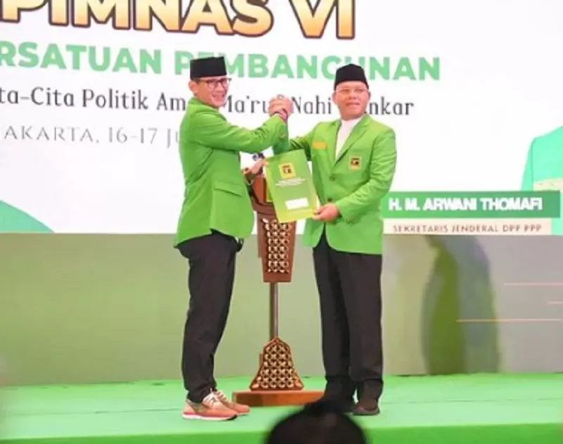 Plt Ketum PPP Mardiono, menyebut partainya masih konsisten memperjuangkan Sandiaga Uno cawapres Ganjar di Pilpres 2024.  (FOTO: Instagram&nbsp; @dpp.ppp)