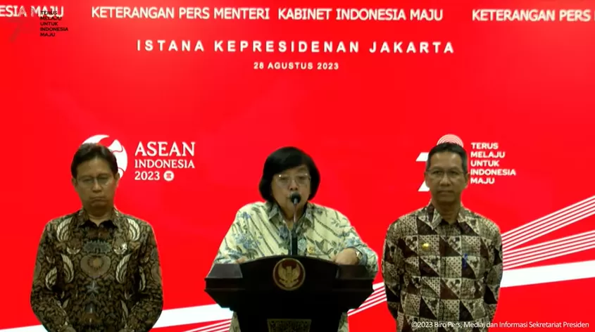 Keterangan Pers Ratas Peningkatan Kualitas Udara Jabodetabek, Kantor Presiden, Senin (28/8/2023). (Foto: Tangkapan layar YouTube @SekretariatPresiden)