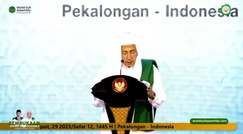 Habib Luthfi dalam sambutan acara World Sufi Assembly 2023. (Foto: YouTube  World Sufi Assembly.)