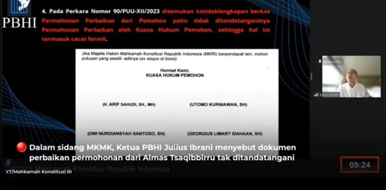 Ketua PBHI, Julius Ibrani (Foto: Tangkap layar YouTube MK)