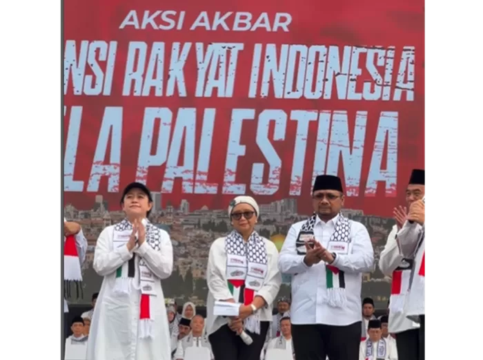 Aksi Akbar Aliansi Rakyat Indonesia Belas Palestina. (Foto: Instagram @retno_marsudi)