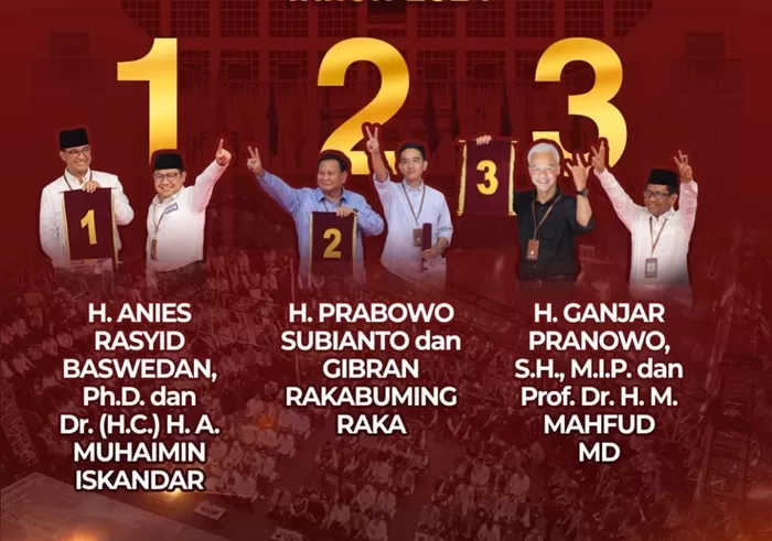 Paslon Anies-Muhaimin, Prabowo-Gibran, dan Ganjar-Mahfud. (Foto: Instagram @kpu_ri)