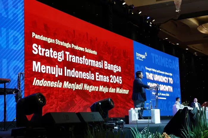 Prabowo Subianto di acara Trimegah Political and Economic Outlook 2024. (Foto: Istimewa)