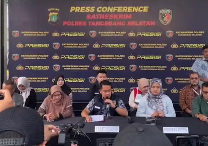 Konferensi pers Polres Metro Jaksel terkait kasus bullying di SMA Binus School Serpong. (Foto: Tangkap layar Instagram @satreskrim_polrestangsel)