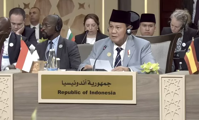 Prabowo Subianto menyampaikan pidato dalam KTT untuk Gaza di Yordania. (Foto: Istimewa)