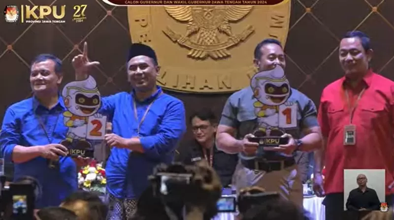 Andika Perkasa-Hendrar Prihasi dan Ahmad Luthfi-Taj Yasin Maimoen, dengan nomor urut masing-masing. (Foto: YouTube/@kpujateng)