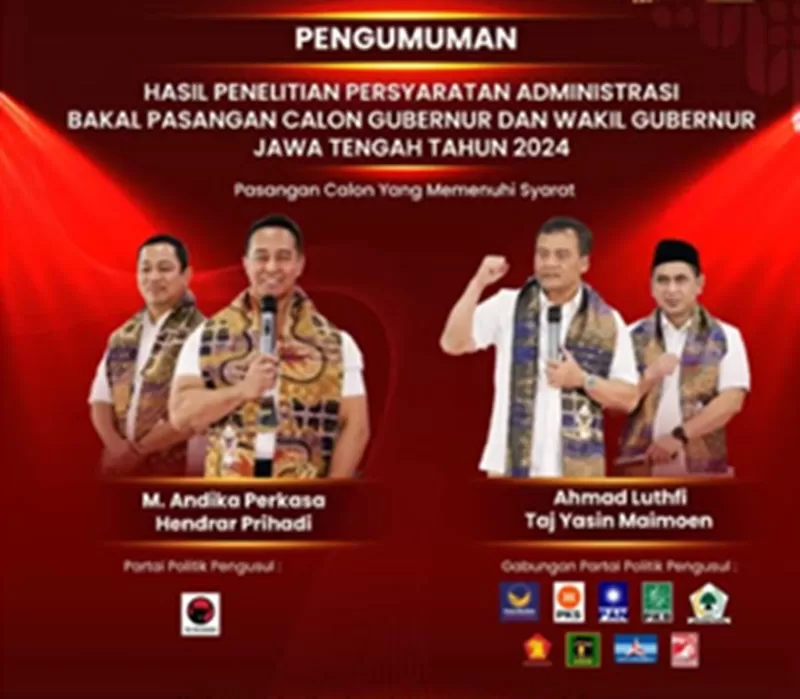 KPU jateng tetapkan paslon Andika - Hendi dan Ahmad Luthfi - Gus Yasin di Pilkada Jateng. (Foto: Instagram/@kpujateng)