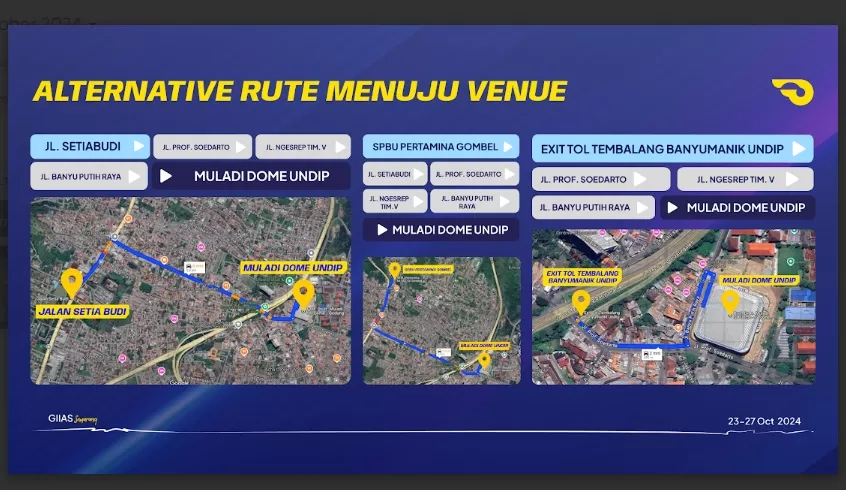 Rute alternatif menuju venue pameran otomotif terbesar bertajuk GIIAS Semarang 2024, di Muladi Dome, Undip. (Foto: Dok. GIIAS)