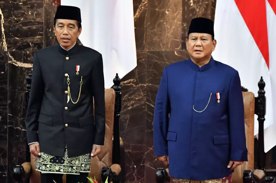 Potrer Presiden Ke-7 RI Joko Widodo(Jokowi) dan Presiden Ke-8 RI, Prabowo Subianto, di Gedung Nusantara, Komplek Parlemen, Senayan, Jakarta, Minggu (20/10/2024). (Foto: Humas Setkab)