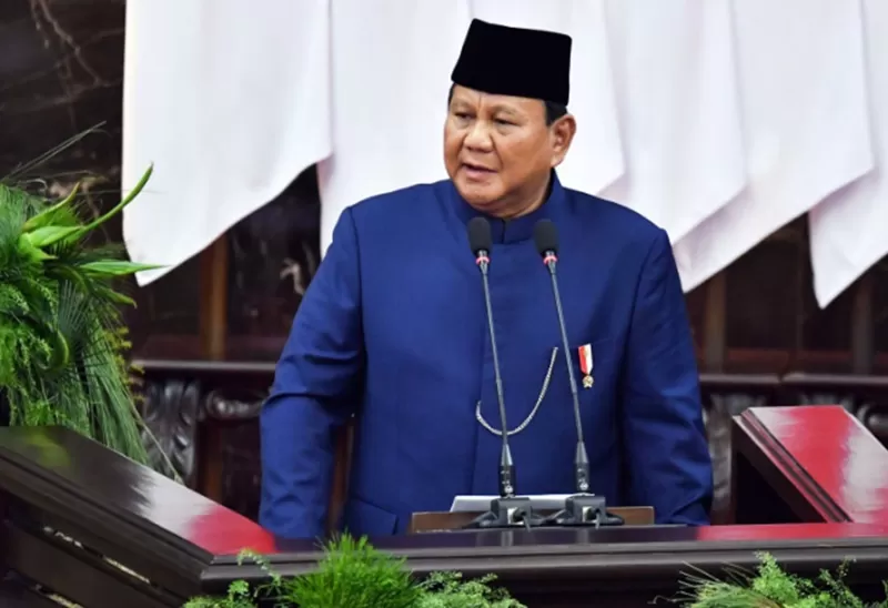 Potret Presiden Prabowo Subianto, saat berpidato di Gedung Nusantara, Komplek Parlemen, Senayan, Jakarta, Minggu (20/10/2024) pagi.  (Foto: Humas Setkab/Rahmat)