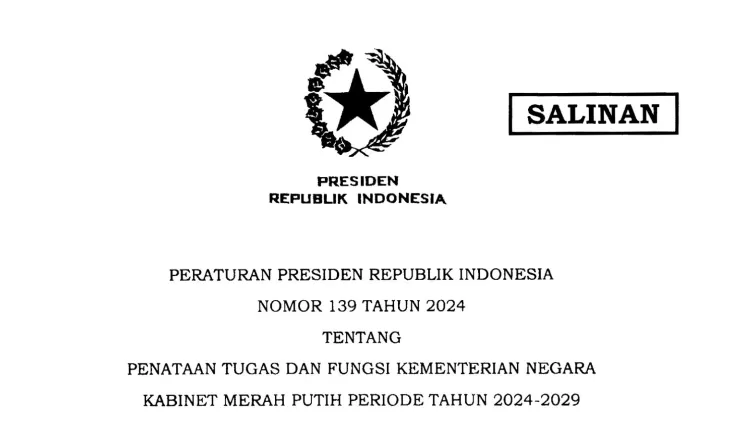 Potret salinan Pepres Nomor 139 Tahun 2024. (Foto: Tangkap Dokumen)