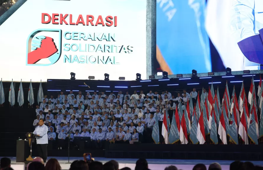 Presiden Prabowo Subianto dalam acara deklarasi Gerakan Solidaritas Nasional (GSN) di Indonesia Arena, GBK, Jakarta Pusat, Sabtu (2/11/2024).  (Foto: Dok. Tim Prabowo)