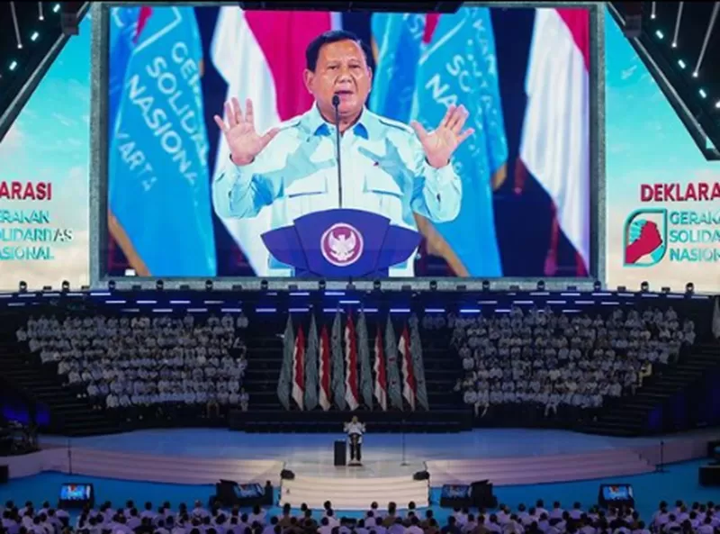 Potret Presiden Prabowo Subuanto dalam acara Deklarasi Gerakan Solidaritas Nasional (GSN) di Indonesia Arena, GBK, Jakarta Pusat, Sabtu (2/11/2024).  (Foto: Instagram.com/@agusyudhoyono)