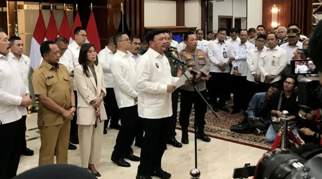 Menko Polkam Budi Gunawan dalam konferensi pers di kantornya, Senin (4/11/2024), terkait pembentukan tujuh desk untuk mendukung program kerja Presiden Prabowo  (Foto: Dok Kemenko Polkam)