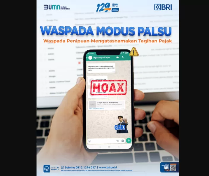 BRI imbau waspada penipuan perbankan dengan pengiriman tagihan pajak lewat aplikasi WhatsApp (Foto: Dok. BRI)