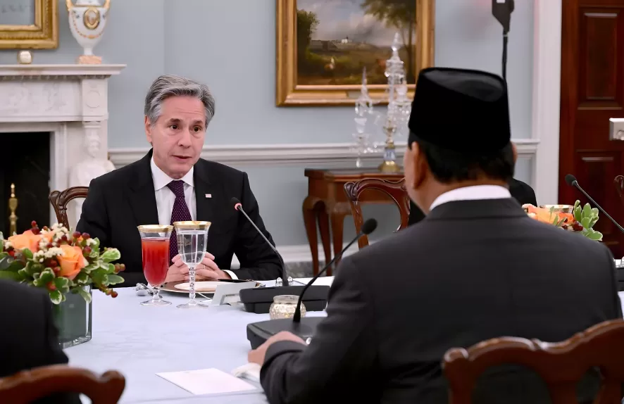 Potret Presiden Prabowo dan Menlu AS Antony Blinken pada jamuan makan malam di American Foreign Service Association, Washington DC, Senin (11/11/2024). (Foto: Tim Prabowo)