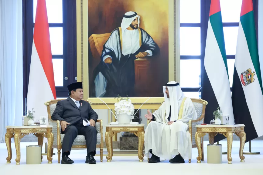 Pertemuan Presiden Prabowo Subianto dengan Presiden UEA Mohammed bin Zayed Al Nahyan (MBZ) di Istana Kepresidenan Qasr Al Watan, Sabtu (23/11/2024). (Foto: Tim Prabowo)