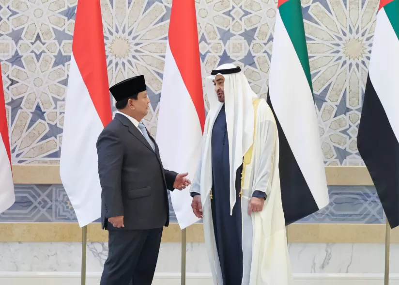 Potret Presiden Prabowo Subianto bertemua Presiden Uni Emirat Arab (UEA) Mohammed bin Zayed Al Nahyan atau MBZ, di Istana Kepresidenan Qasr Al Watan, Sabtu (23/11/2024) waktu setempat. (Foto: Tim Prabowo)