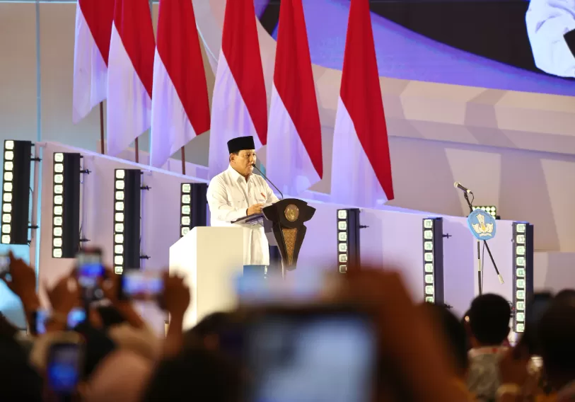 Potret Presiden Prabowo Subianto pada Puncak Peringatan Hari Guru Nasional (HGN) 2024 di Jakarta International Velodrome, Jakarta, Kamis (28/11/2024) sore. (Foto: Tim Media Prabowo)