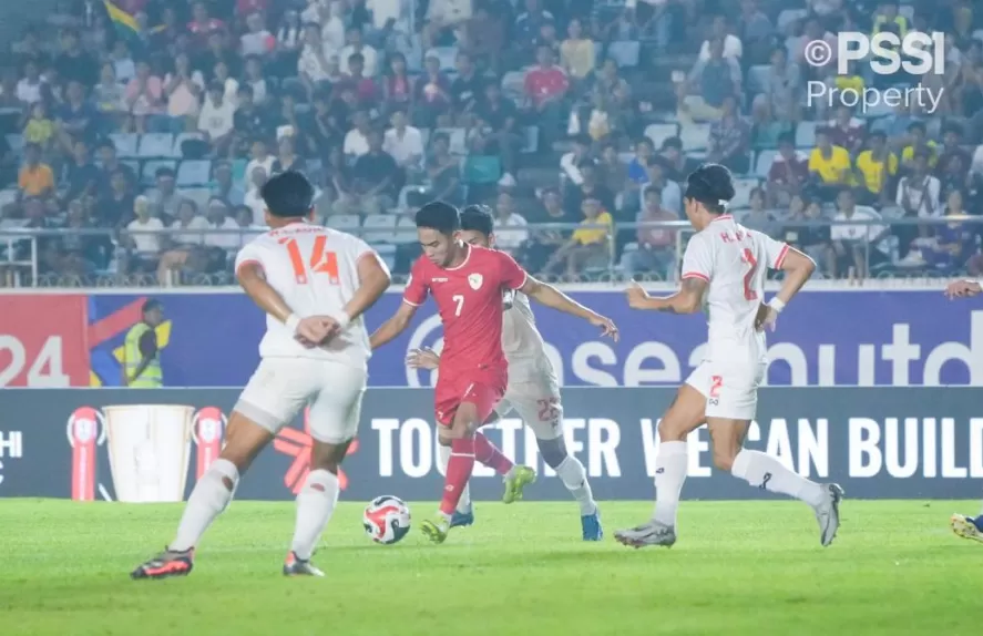 Potret Pemain Timnas Indonesia Marselino Ferdinan dalam laga lawan Myanmar di Piala AFF 2024 pada Senin (9/12/2024). (Foto: Dok. PSSI)