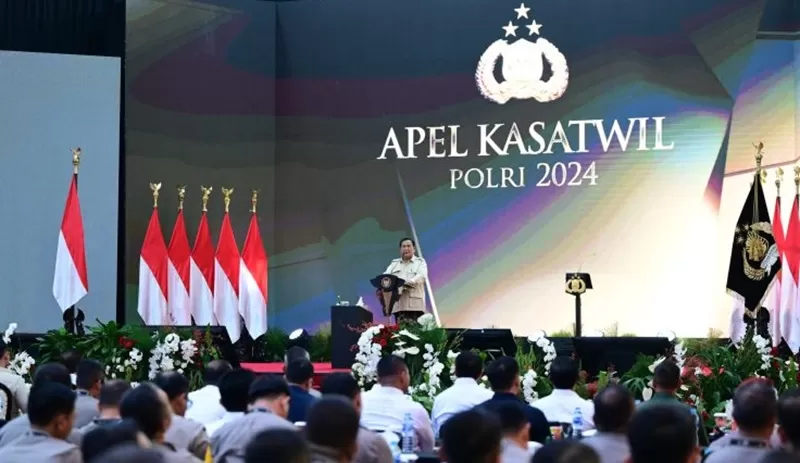 Presiden Prabowo Subianto pada Apel Apel Kasatwil Polri Tahun 2024 di akpol Semarang, Jawa Tengah, Rabu (11/12/2024). (Foto: BPMI Setpres/Muchlis Jr)