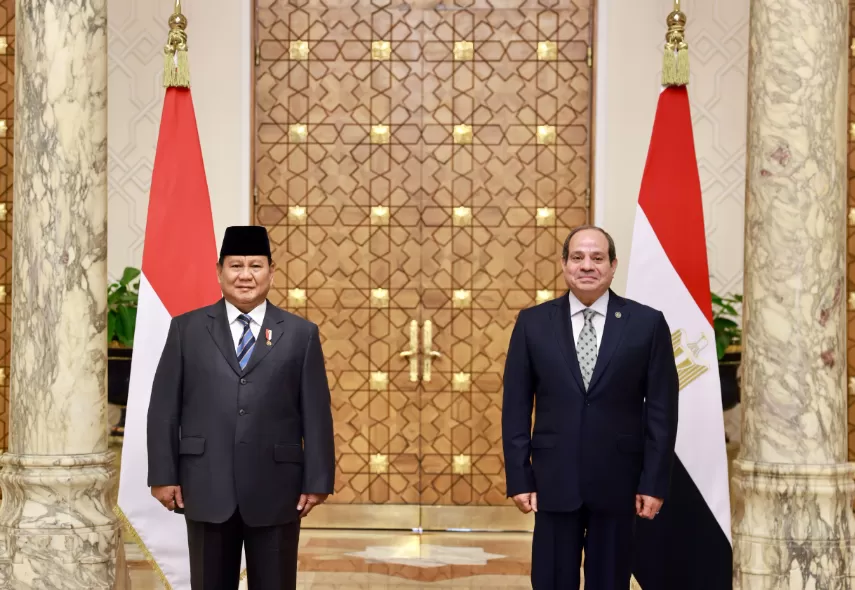 Potret Presiden Prabowo Subianto dan Presiden Republik Arab Mesir, Abdel Fattah El-Sisi, di Istana Kepresidenan Al Ittihadiya, Kairo, Mesir, pada Rabu (18/12/2024). (Foto: Tim Media Prabowo)