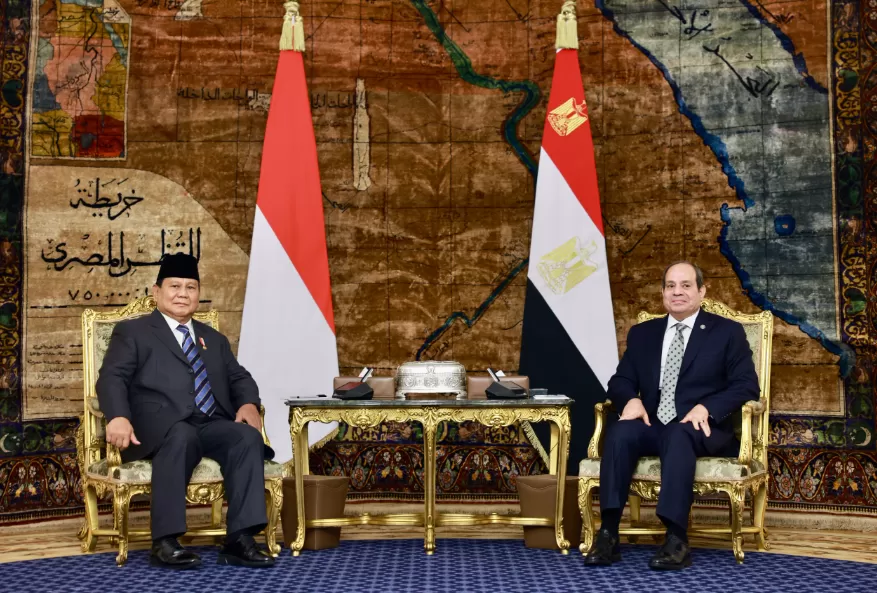 Pertemuan Presiden Prabowo Subianto dan Presiden Republik Arab Mesir, Abdel Fattah El-Sisi, di Istana Kepresidenan Al Ittihadiya, Kairo, Mesir, pada Rabu (18/12/2024). (Foto: Tim Media Prabowo)