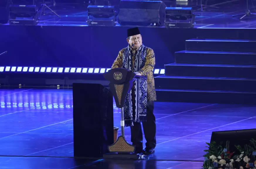 Potret Presiden Prabowo Subianto dalam acara Perayaan Natal Nasional 2024 di Indonesia Arena, GBK, Senayan, Jakarta, Sabtu (28/12/2024) malam. (Foto: Tim Media Prabowo)