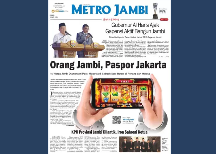 Tangkapan layar koran Harian Pagi Metro Jambi edisi Kamis 25 Mei 2023 (Metrojambi.com)
