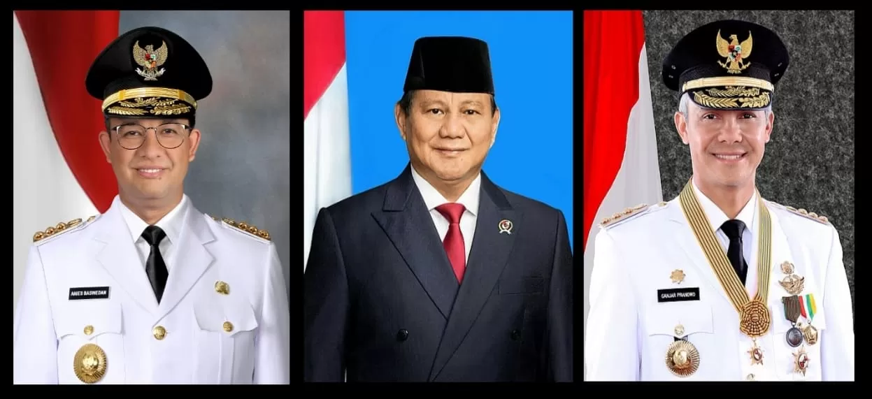 Tangkapan layar, dari kiri Anies Baswedan, Prabowo Subianto dan Ganjar Pranowo (Dok Wikipedia)