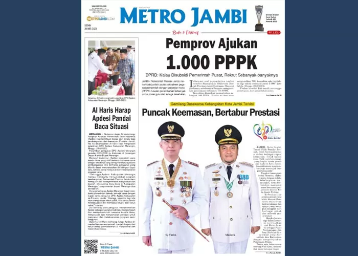 Tangkapan layar koran Harian Pagi Metro Jambi edisi Senin 29 Mei 2023  (Metrojambi.com)