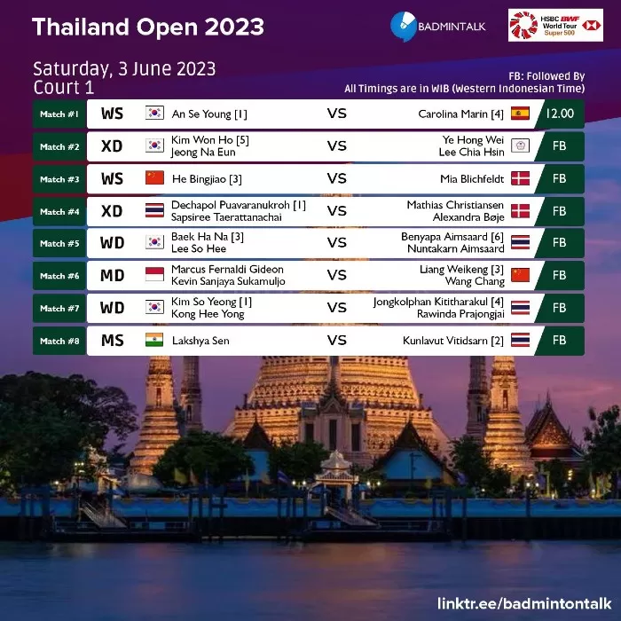 Jadwal Semifinal Badminton Thailand Open 2023 (Twitter @badmintontalk)