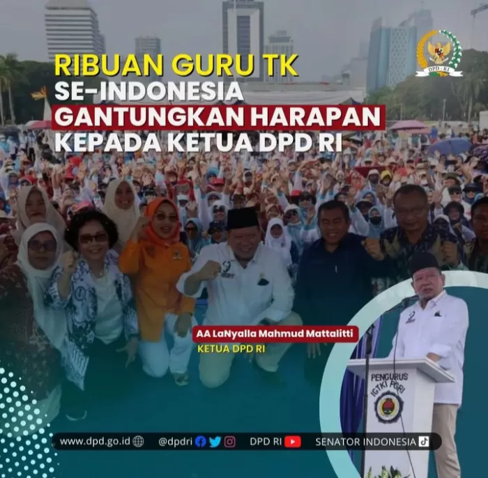 Peringatan Hari Ulang Tahun Ikatan Guru Taman Kanak-Kanak Indonesia (IGTKI) di kawasan Monas, Jakarta, Minggu (4/6/2023) dihadiri ribuan orang guru (instagram @dpdri)