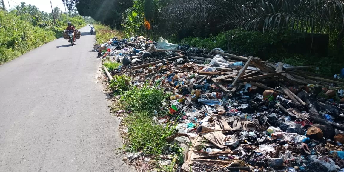 Tumpukan sampah yang ada di pinggir jalan Kecamatan Nipah Panjang belum lama ini (Metrojambi.com)